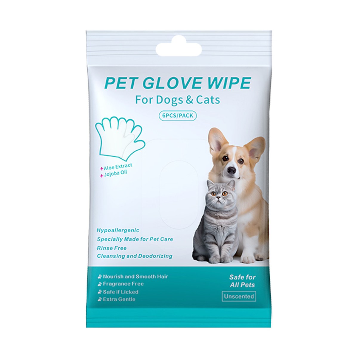 Naturemark pet no-rinse glove wipes six count pouch for dogs and cats